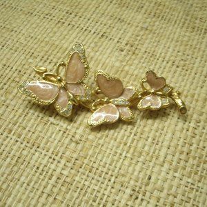 Vintage Pink Butterfly Pin with CZ Sets